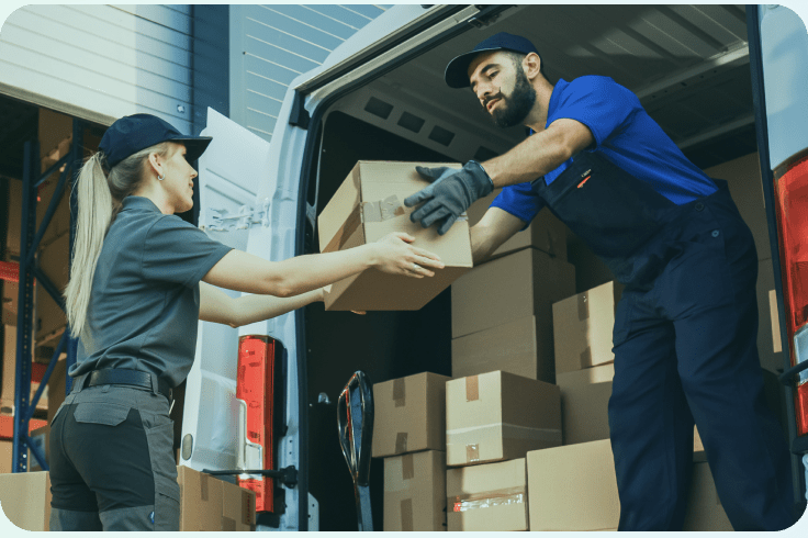 Delivery man and boxes